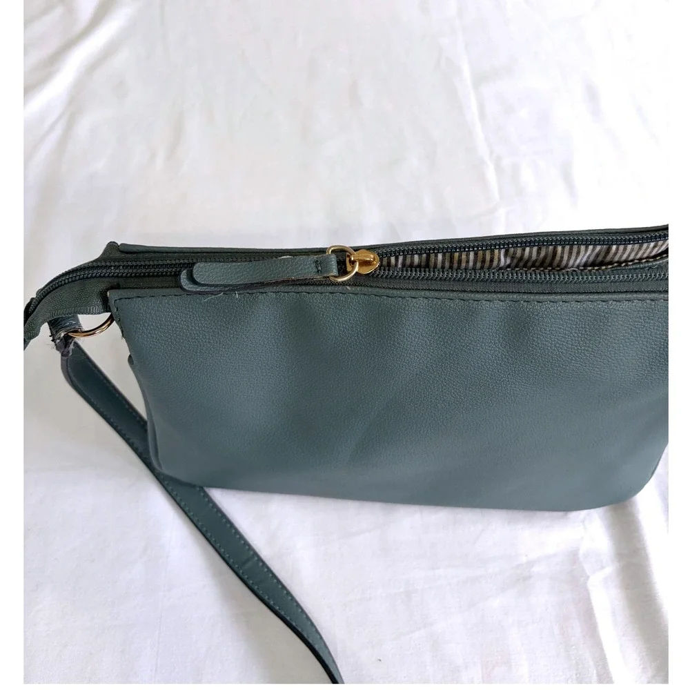 Seven Days Laser Cut Vegan Crossbody Purse 10x7 Minimalist Grey Blue Modern Chic